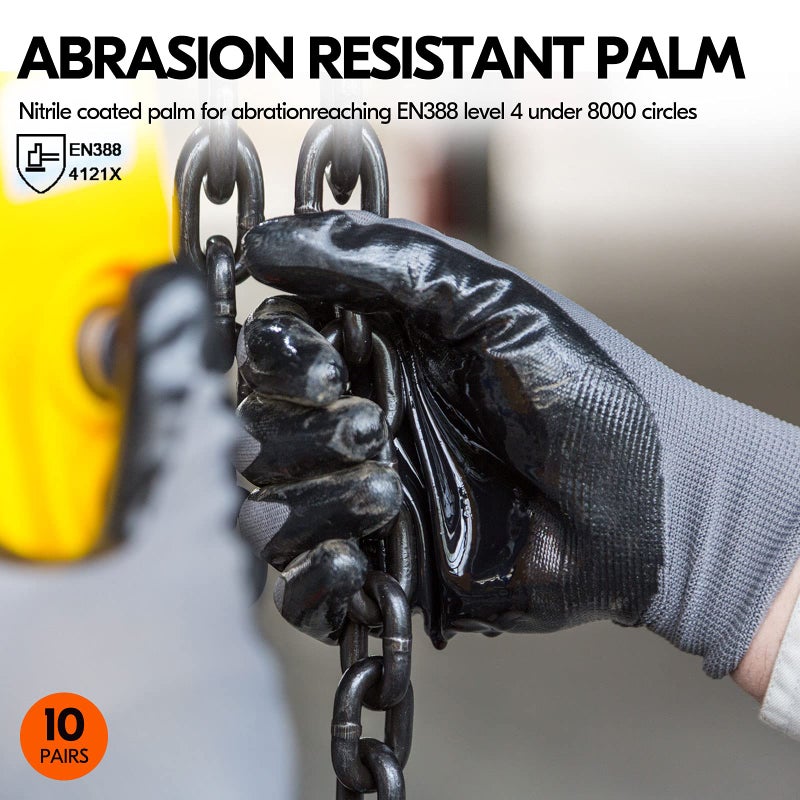 Vgo... 10-Pairs Safety Work Gloves, Gardening Gloves, Non-slip Nitrile coating, Dipping Gloves (Size S, Gray, NT2110) - Image 3